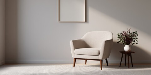 Decluttered home decor idea. Cozy modern chair in a light, minimalist room setting.
