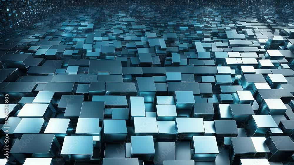 Poster abstract 3d rendering of a textured surface composed of numerous randomly arranged reflective square