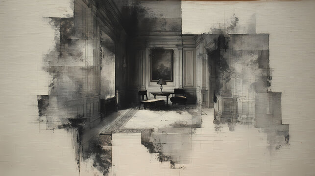 book cover on emotional stasis | departure framed by domestic matter | evacuated memory | smoky lead and copper grey | spatial rotation offset | paper slip halfway beneath rug | delayed absorption