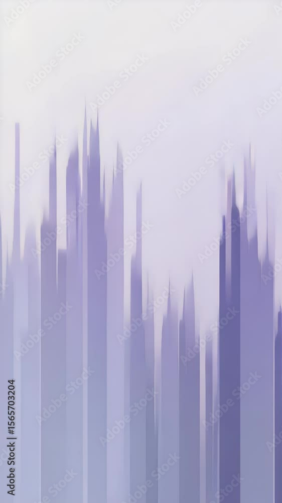 Poster abstract illustration of cityscape in shades of purple vertical lines creating a blurred effect agai