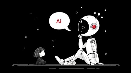 Artificial intelligence concept featuring a robot and a child.