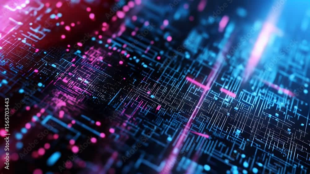 Aufkleber abstract digital circuit board design with blue and pink neon lighting creating a futuristic and tec