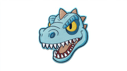 Blue cartoon dinosaur roaring and showing teeth
