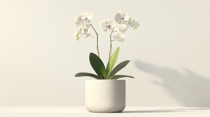Fototapeta premium Isolated White Orchid in Minimalist Pot, Study in Serenity and Simple Beauty