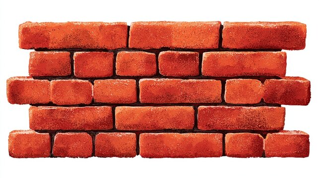 A short, digitally-painted section of a common bond brick wall, featuring reddish-orange bricks with visible mortar, slight texture, and a slightly irregular pattern