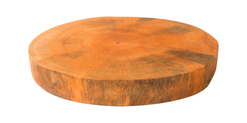 round wooden chopping board isolated on white background