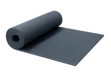Blue yoga mat rolled up, symbolizing wellness journey, meditation practice, and physical fitness preparation