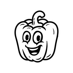 fun bell pepper cartoon character isolated drawing line style sketch classic vintage design illustration