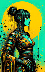 Fototapeta premium mujer, moda, vector, beldad, antique, arte, ilustración, señora, cabello, modelaje, cara, gótica, cybor. arte japones