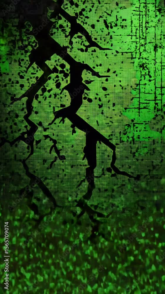 Aufkleber abstract digital artwork with dark cracked line across a vibrant green backdrop with textured effect