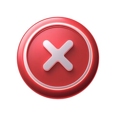 Obraz premium Red web button or glossy 3d stop x mark symbol, 3d render, glossy red button with white x, photorealistic, highly detailed, studio lighting, seamless background