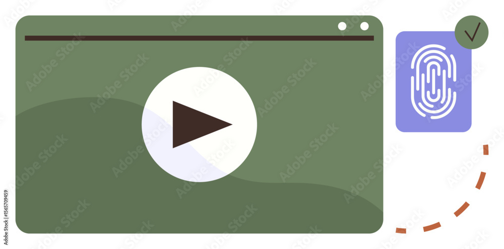 Poster video player screen with a play button alongside a fingerprint icon and checkmark. ideal for securit