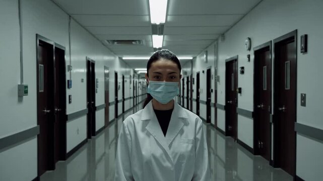 M&eacute;decin avec masque dans couloir d&rsquo;h&ocirc;pital