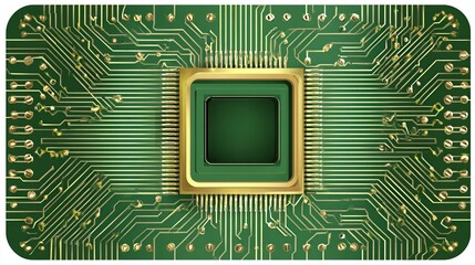 Microchip integrated in PCB with intricate network, for electronics tech advancements use