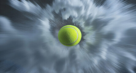 Tennis ball in motion with burst