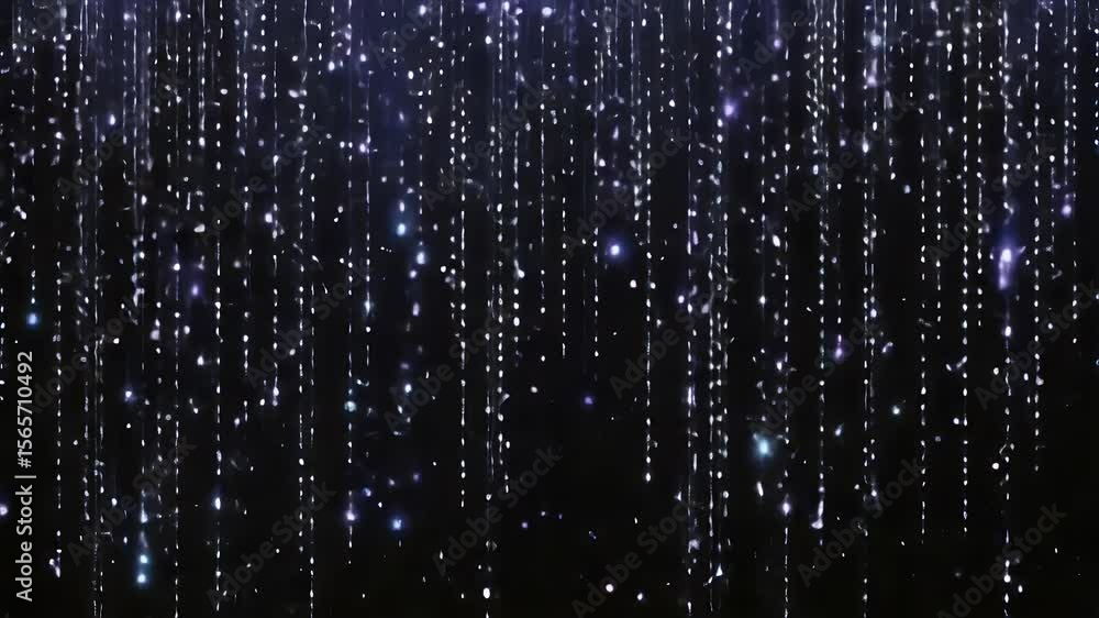 Poster abstract digital background with shiny particles in vertical lines moving downward a dark background