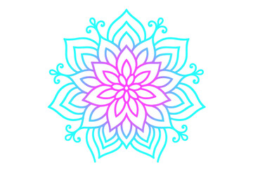 Vibrant, gradient mandala with intricate details is displayed on a transparent background, radiating a sense of peace and spiritual balance