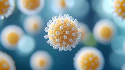 Microscopic virus particles detailed 3 d render of yellow and white cells