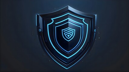 Futuristic glowing shield icon on a dark digital background representing cybersecurity, data protection, and advanced digital defense systems, logo mockup