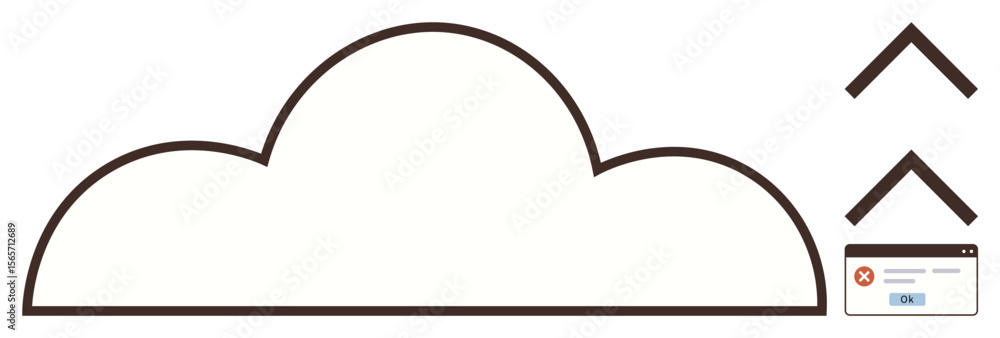 Poster cloud outline with upward arrows symbolizing data upload near error notification, addressing cloud s
