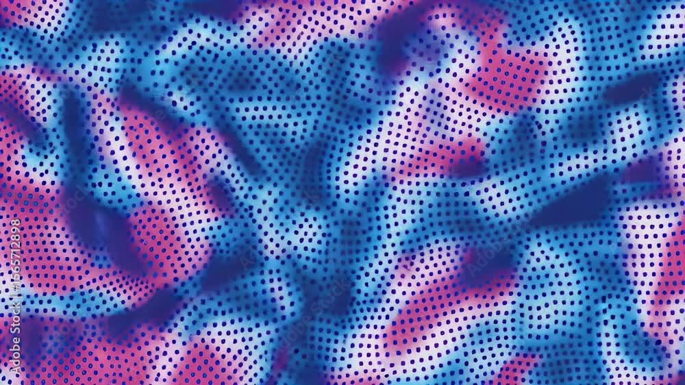 Poster abstract digital art featuring a complex pattern of overlapping shapes and forms in shades of blue a
