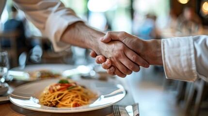 Business Partnership Handshake in Restaurant