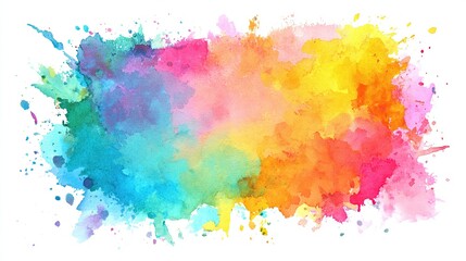 Vivid watercolor blot on white; splatters create abstract art, usable as background texture