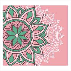 Colorful mandala design with floral elements and intricate patterns