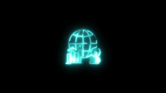 A vibrant neon icon representing the global economy, financial connections, and international trade. Ideal for fintech apps, economic dashboards, digital finance tools, or futuristic economic visuals