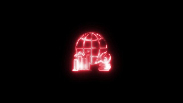 A vibrant neon icon representing the global economy, financial connections, and international trade. Ideal for fintech apps, economic dashboards, digital finance tools, or futuristic economic visuals