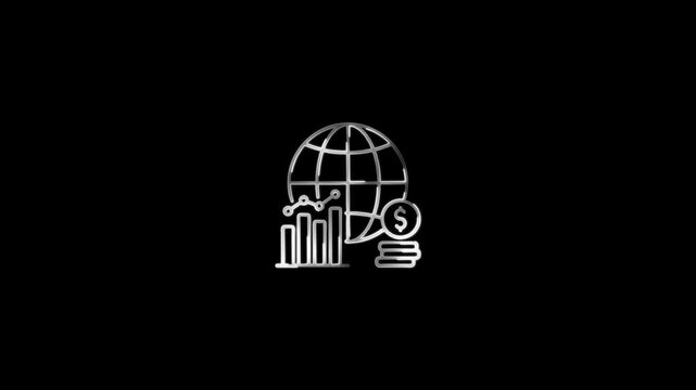 A vibrant neon icon representing the global economy, financial connections, and international trade. Ideal for fintech apps, economic dashboards, digital finance tools, or futuristic economic visuals