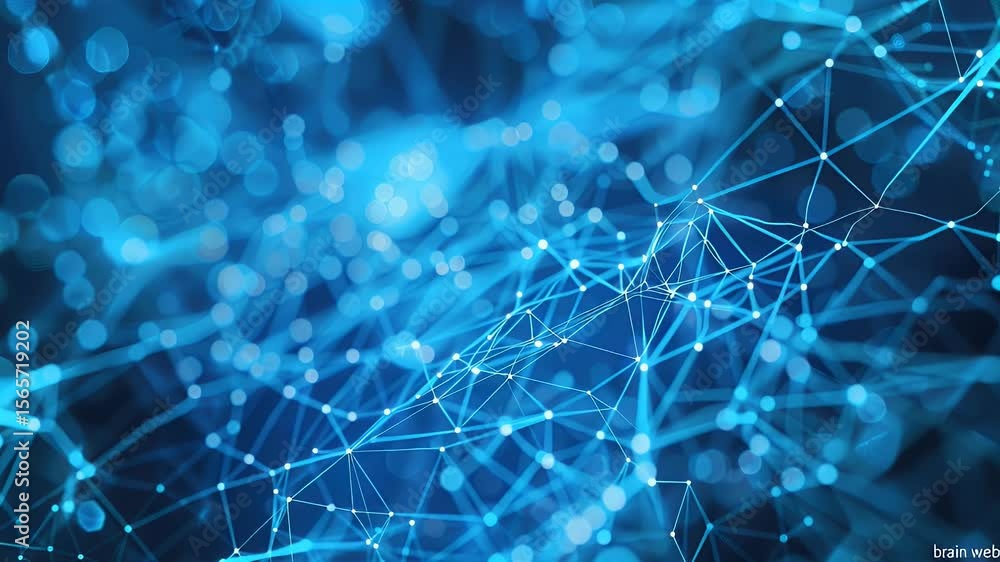 Poster abstract digital network with interconnected lines and points in blue against a dark background crea