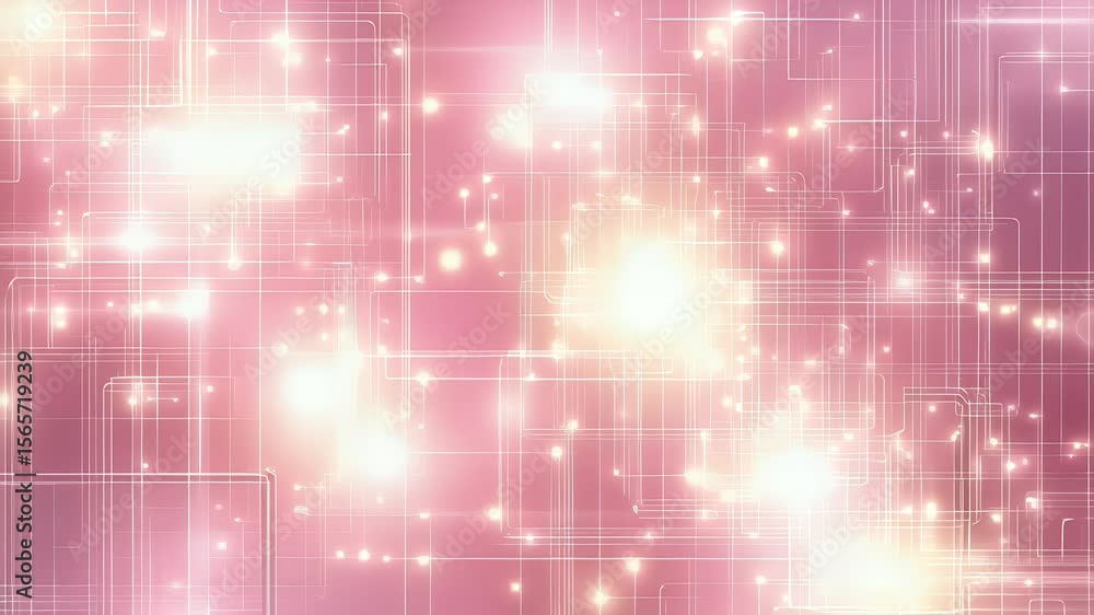 Poster abstract digital background with glowing lines and sparkling particles over a pink gradient illustra