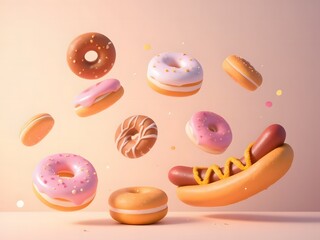 Pink donut splash on a beautiful light gradient background. sound and sweet background visuals.	