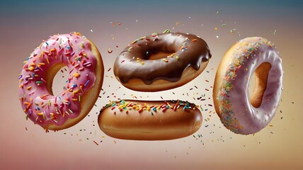 Pink donut splash on a beautiful light gradient background. sound and sweet background visuals.	