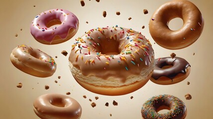 Pink donut splash on a beautiful light gradient background. sound and sweet background visuals.	