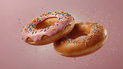 Pink donut splash on a beautiful light gradient background. sound and sweet background visuals.	