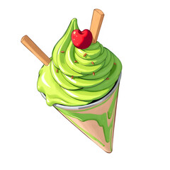 Creamy Matcha Ice Cream Cone Delicious Summer Treat Refreshing Dessert