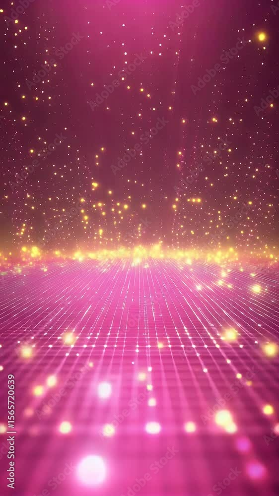 Aufkleber abstract digital landscape with pink and gold tones. animated surface grid sparkling lights and part