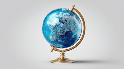 Desktop globe shows continents & oceans; isolated on neutral background for business use