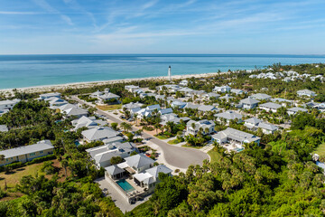 Expensive residential houses in island small town Boca Grande on Gasparilla Island in southwest...