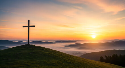 Sunrise Cross Peaceful Christian Landscape Image Download