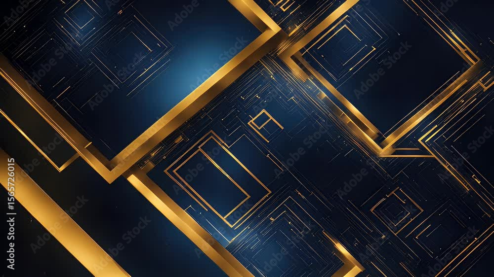 Poster abstract background with geometric gold lines on a dark blue surface evoking technology or futuristi