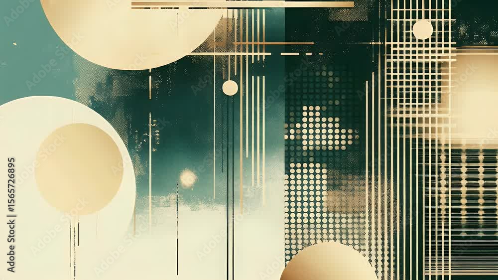 Poster abstract art with gold and green color palette circles and geometric shapes create a visually appeal
