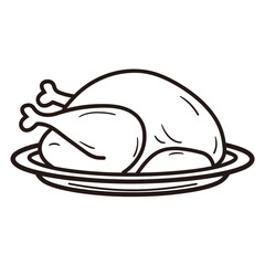 Fototapeta premium Roast chicken icon on plate in outline style 