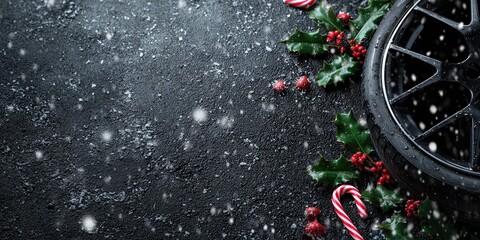 Christmas and New Year background for  tire repair shop or car service, copy space.