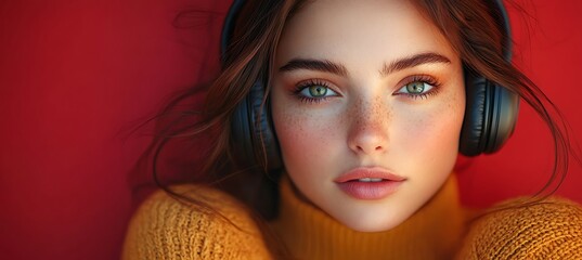 Portrait of a Woman Enjoying Music with Headphones Relaxing