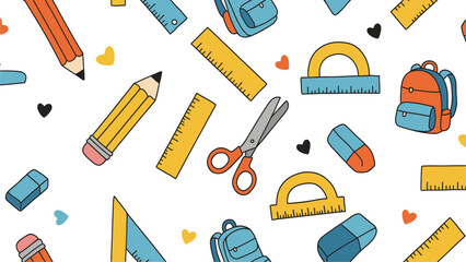 Back to School: Seamless Pattern of School Supplies and Backpacks
