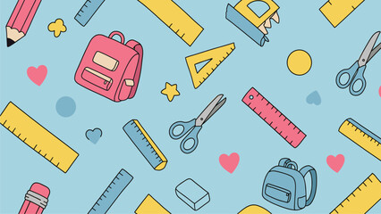 Seamless Pattern: Back to School Supplies and Cute Elements