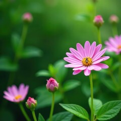 Obraz premium Delicate light pink-purple bee balm blossoms, vibrant green foliage backdrop , beauty, nature